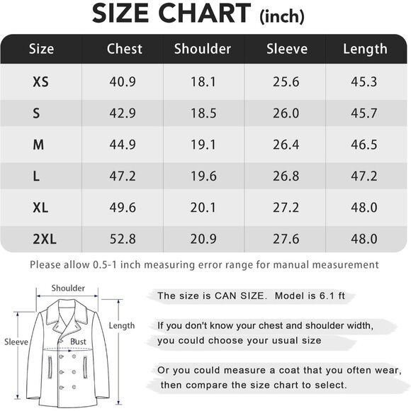 🆕 Men Black Wool Trench Coat Winter Fleece Lining Business Jacket Regular Fit - Picture 6 of 7